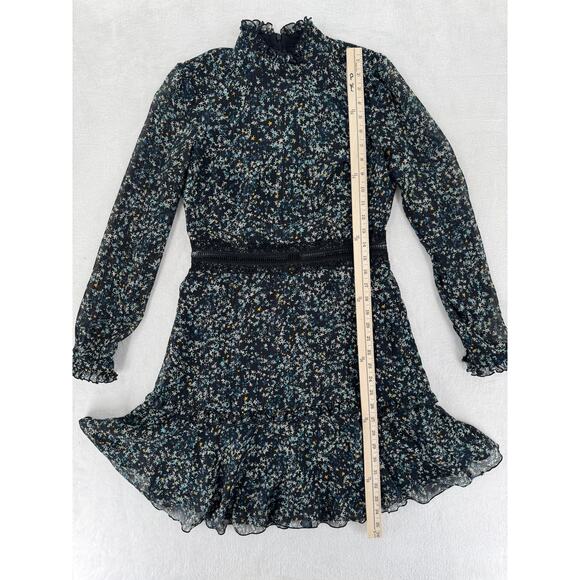 Donna Morgan Black Star Long Sleeve Ruffle Dress Knee Length Small 6 Cottagecore - Picture 10 of 13